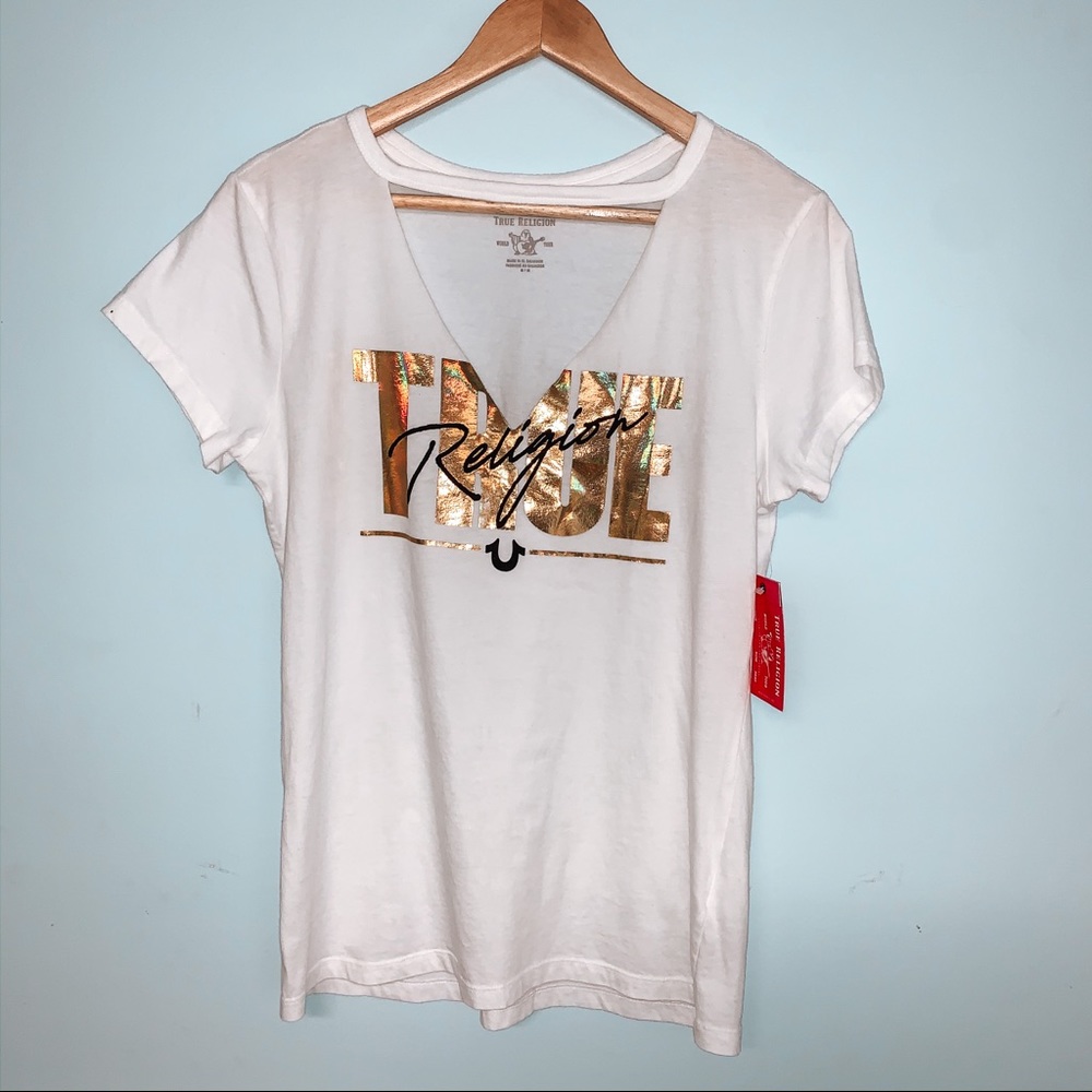 🆕True Religion Deep V Neck Short Sleeve Tee